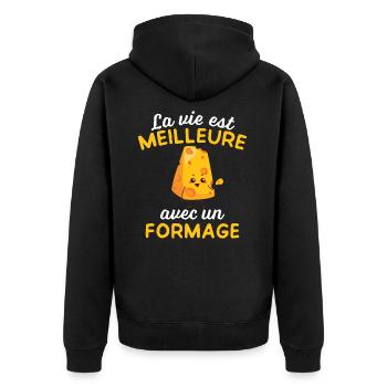 La Vie Est Meilleure Avec un fromage - Veste à capuche bio Premium Unisexe - noir - Dos - Nico (187cm)