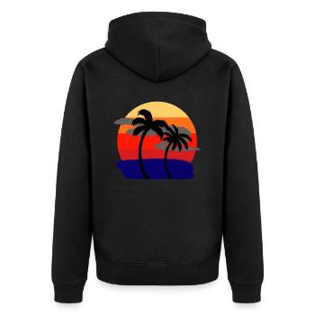 Soleil et palmiers | NOUVEAU DESIGN RÉTRO - Veste à capuche bio Premium Unisexe - noir - Dos - Nico (187cm)