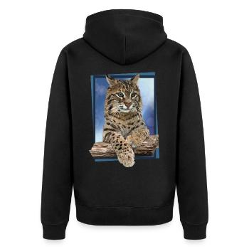 Lynx - Unisex Premium Organic Zip Hoodie - black - Back - Nico (187cm)