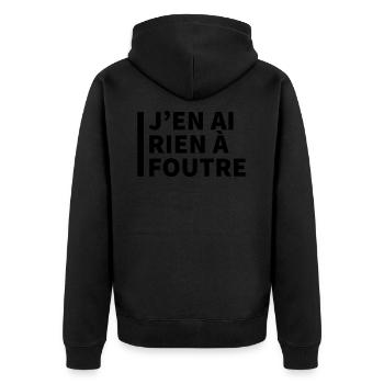 Texte "J'en ai rien à foutre" - Veste à capuche bio Premium Unisexe - noir - Dos - Nico (187cm)