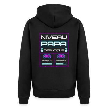 Nouveau papa gamer niveau papa débloqué - Veste à capuche bio Premium Unisexe - noir - Dos - Nico (187cm)