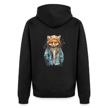 Fox wearing a watercolor jacket - Unisex Premium Organic Zip Hoodie - black - Back - Nico (187cm)