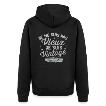 VOITURE FRANCAISE CLASSIQUE Pas Vieux Vintage - Veste à capuche bio Premium Unisexe - noir - Dos - Nico (187cm)