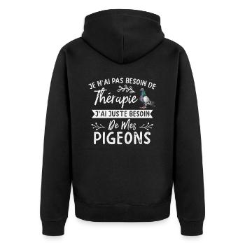 Pigeon, pigeon, colombophile, pigeons, course - Veste à capuche bio Premium Unisexe - noir - Dos - Nico (187cm)