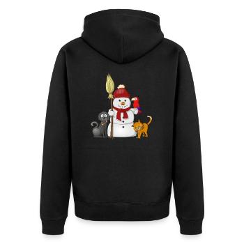 Bonhomme de neige avec écharpe rouge, chien, chat et perroquet - Veste à capuche bio Premium Unisexe - noir - Dos - Nico (187cm)
