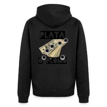 Plata o Plomo - Unisex Premium Bio Zip Hoodie - Schwarz - Hinten - Nico (187cm)