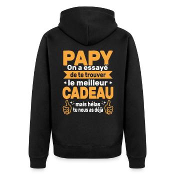 Cadeau Grand Père Papy Personnalisé Anniversaire - Veste à capuche bio Premium Unisexe - noir - Dos - Nico (187cm)
