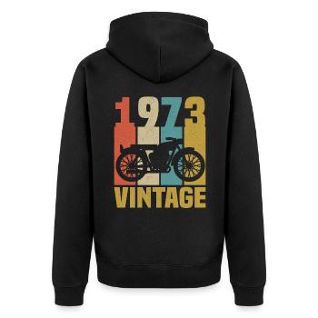 1973 Geburtstag Biker Vintage Motorrad Geschenk - Unisex Premium Bio Zip Hoodie - Schwarz - Hinten - Nico (187cm)