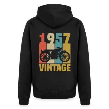 1957 Geburtstag Biker Vintage Motorrad Geschenk - Unisex Premium Bio Zip Hoodie - Schwarz - Hinten - Nico (187cm)