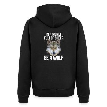 Wolf Polygon - Unisex Premium Bio Zip Hoodie - Schwarz - Hinten - Nico (187cm)