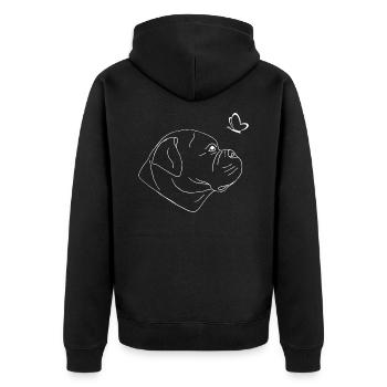 Old English Bulldog mit Schmetterling - Unisex Premium Bio Zip Hoodie - Schwarz - Hinten - Nico (187cm)