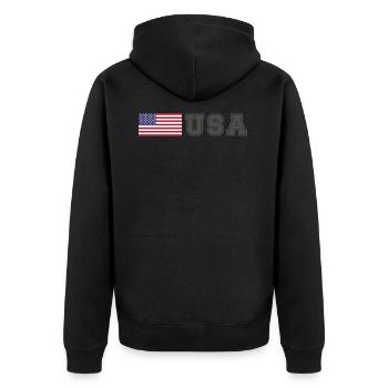 TEAM USA amerikanische Flagge Fahne vor Schrift - Unisex Premium Bio Zip Hoodie - Schwarz - Hinten - Nico (187cm)