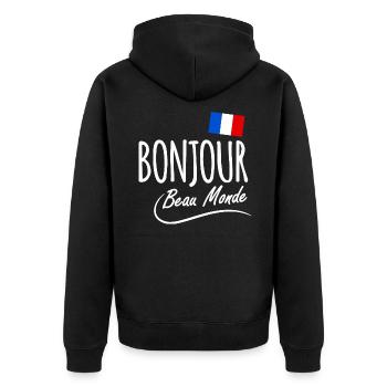 Bonjour - Unisex Premium Bio Zip Hoodie - Schwarz - Hinten - Nico (187cm)
