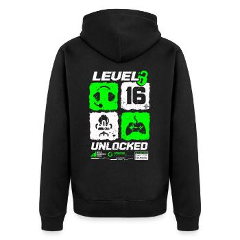 Niveau débloqué Gamer Anniversaire 16 ans - Veste à capuche bio Premium Unisexe - noir - Dos - Nico (187cm)