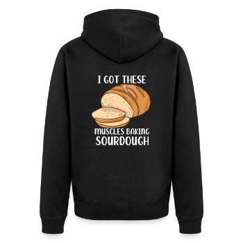 Sourdough Baker Muscles by Baking Bread - Unisex Premium Organic Zip Hoodie - black - Back - Nico (187cm)