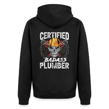 Certified Badass Plumber Heating Engineer Saying - Unisex Premium Organic Zip Hoodie - black - Back - Nico (187cm)
