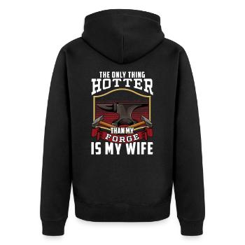 Heißer Als Meine Schmiede - Metallschmied Humor - Unisex Premium Bio Zip Hoodie - Schwarz - Hinten - Nico (187cm)