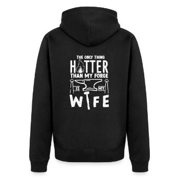 Heißer Als Meine Schmiede - Metallschmied Humor - Unisex Premium Bio Zip Hoodie - Schwarz - Hinten - Nico (187cm)