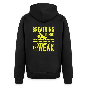 Schwimmer Ohne Atemzug Schwimmlehrer Spruch - Unisex Premium Bio Zip Hoodie - Schwarz - Hinten - Nico (187cm)