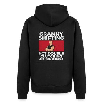 Granny Shifting – Schaltwagen Liebhaber - Unisex Premium Bio Zip Hoodie - Schwarz - Hinten - Nico (187cm)