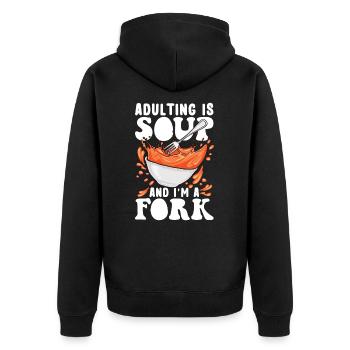 Adulting Is Soup - Adult Humor - Unisex Premium Organic Zip Hoodie - black - Back - Nico (187cm)