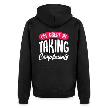 Acceptez les compliments avec humour - Veste à capuche bio Premium Unisexe - noir - Dos - Nico (187cm)
