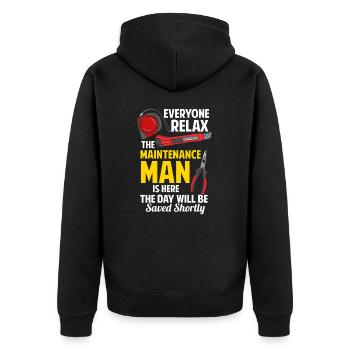 Mechanic Saves The Day Maintenance Technician Saying - Unisex Premium Organic Zip Hoodie - black - Back - Nico (187cm)