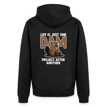 Frecher Biber Spruch Für Biberliebhaber - Unisex Premium Bio Zip Hoodie - Schwarz - Hinten - Nico (187cm)