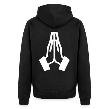 Pray Hands Icon - Unisex Premium Organic Zip Hoodie - black - Back - Nico (187cm)