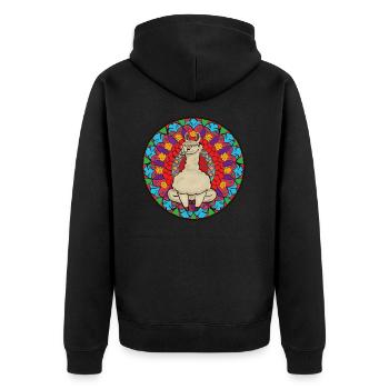 Alpaka Mandala 1 - Unisex Premium Bio Zip Hoodie - Schwarz - Hinten - Nico (187cm)