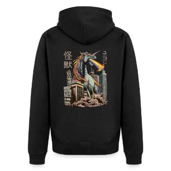 Kaiju Einhorn Japanisches Monster Anime Manga - Unisex Premium Bio Zip Hoodie - Schwarz - Hinten - Nico (187cm)