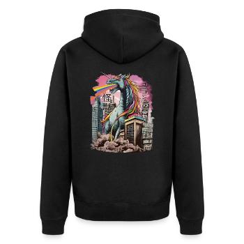 Kaiju Einhorn Japanisches Monster Anime Manga - Unisex Premium Bio Zip Hoodie - Schwarz - Hinten - Nico (187cm)