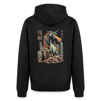 Kaiju Einhorn Japanisches Monster Anime Manga - Unisex Premium Bio Zip Hoodie - Schwarz - Hinten - Nico (187cm)