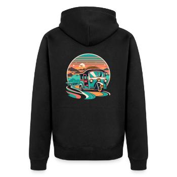Asiatisches Tuk-Tuk im Vordergrund - Unisex Premium Bio Zip Hoodie - Schwarz - Hinten - Nico (187cm)