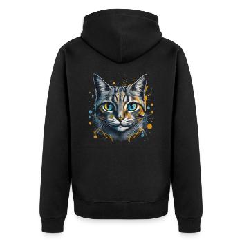 Katze Porträt Bunt Kunstwerk | Tiermotiv Katze - Unisex Premium Bio Zip Hoodie - Schwarz - Hinten - Nico (187cm)