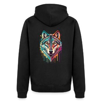 Wolf Portrait Artwork | Animal motif wolf - Unisex Premium Organic Zip Hoodie - black - Back - Nico (187cm)