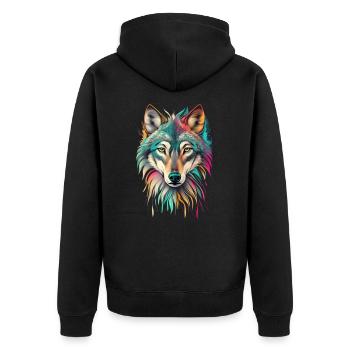 Wolf Portrait Colorful Artwork | Animal motif wolf - Unisex Premium Organic Zip Hoodie - black - Back - Nico (187cm)