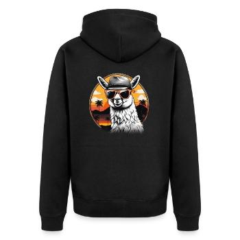 Vintage-Stil mit Alpaka, Lama - Unisex Premium Bio Zip Hoodie - Schwarz - Hinten - Nico (187cm)