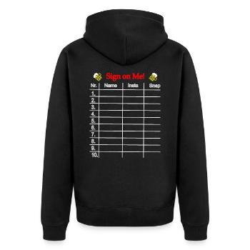 Sign on Me, Unterschreib auf meiner Kleidung - Unisex Premium Bio Zip Hoodie - Schwarz - Hinten - Nico (187cm)