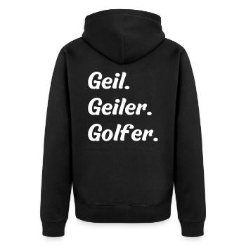 Geil. Geiler. Golfer - Unisex Premium Bio Zip Hoodie - Schwarz - Hinten - Nico (187cm)