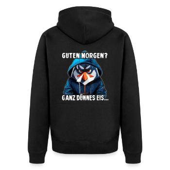 Guten Morgen Ganz dünnes Eis - Unisex Premium Bio Zip Hoodie - Schwarz - Hinten - Nico (187cm)