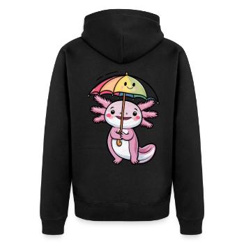 Niedlicher Axolotl mit Regenschirm - Unisex Premium Bio Zip Hoodie - Schwarz - Hinten - Nico (187cm)