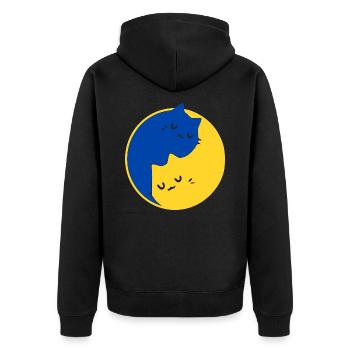 UKRAINE - PEACE - YIN YANG Katzen - Symbol - Unisex Premium Bio Zip Hoodie - Schwarz - Hinten - Nico (187cm)