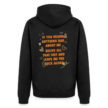 Anti-Klatsch-T-Shirt - Unisex Premium Bio Zip Hoodie - Schwarz - Hinten - Nico (187cm)