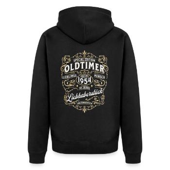 Geburtstagsshirt: lustiges Oldtimer 1954 T-Shirt - Unisex Premium Bio Zip Hoodie - Schwarz - Hinten - Nico (187cm)