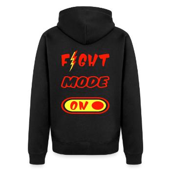 FIGHT MODE ON - Kämpfer Kraft Mut Glücksbringer - Unisex Premium Bio Zip Hoodie - Schwarz - Hinten - Nico (187cm)