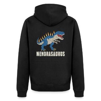Menorasaurus Rex, TRex Chanukka Dinosaurier - Unisex Premium Bio Zip Hoodie - Schwarz - Hinten - Nico (187cm)