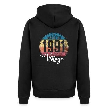 Vintage Made in 1991 Geburtsjahr 1991 Geburtstag - Unisex Premium Bio Zip Hoodie - Schwarz - Hinten - Nico (187cm)