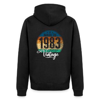 Vintage Made in 1983 Geburtsjahr 1983 Geburtstag - Unisex Premium Bio Zip Hoodie - Schwarz - Hinten - Nico (187cm)