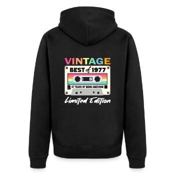 Best of 1977 - zum 47. Geburtstag Limited Edition - Unisex Premium Bio Zip Hoodie - Schwarz - Hinten - Nico (187cm)